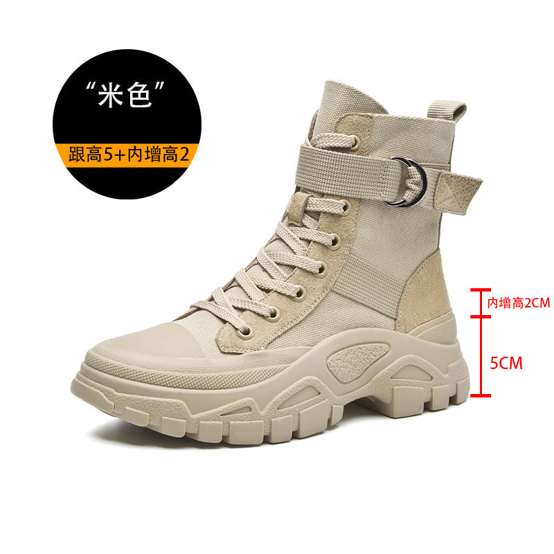 Martin Boots for Women Autumn New Three-Color Net Red Motorcycle Boots Thin Breathable Handsome Increased Trendy Ankle Boots