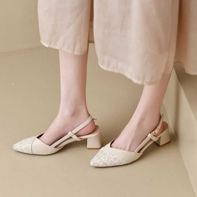 Classic Style Closed Toe Chunky Heel Pumps Women's Pointed Toe Spring New Hollow High Heels Fairy All-Matching Sandals