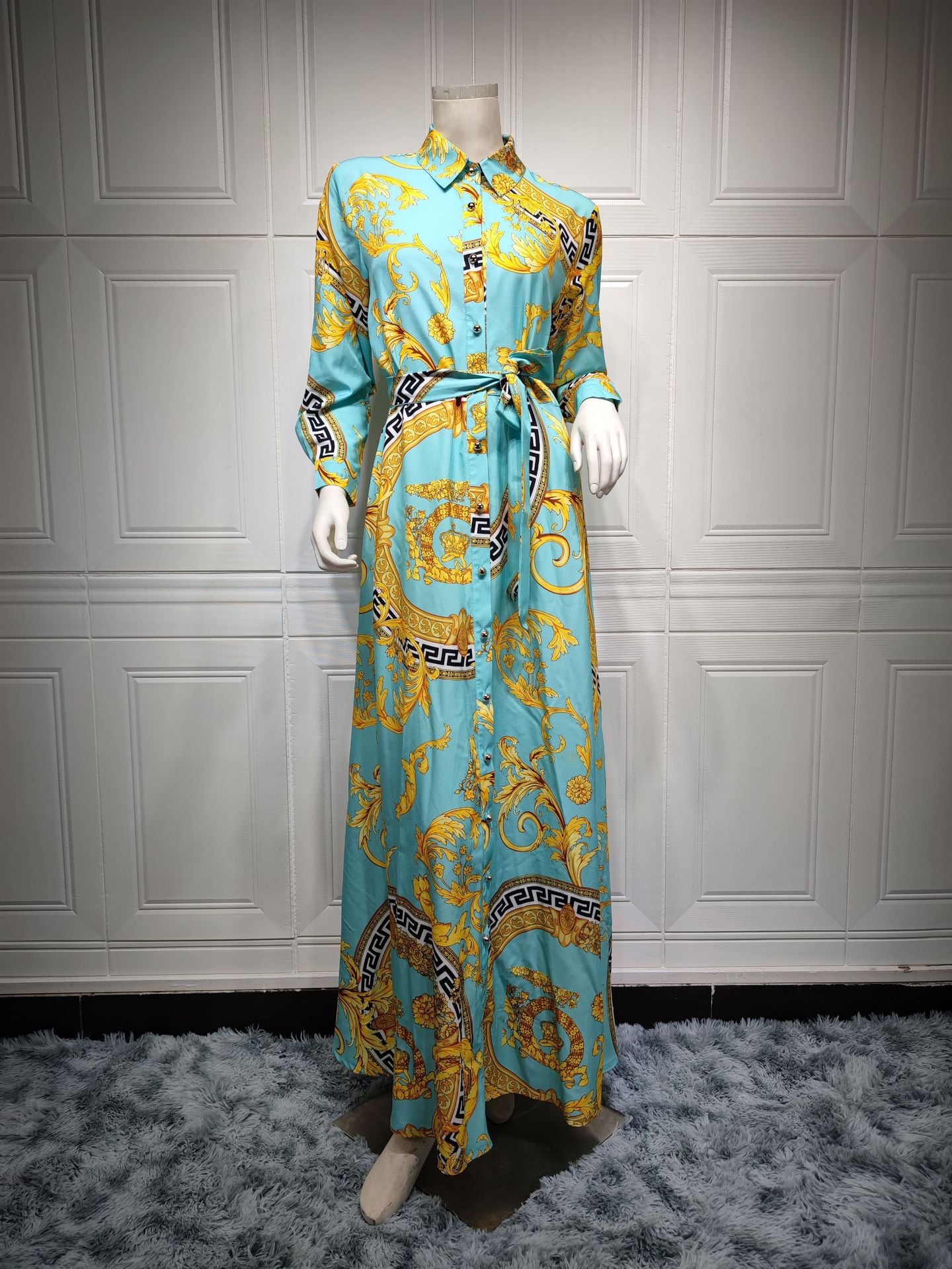XIEYINSHE Ab130 Europe and America Cross Border Middle East Independent Station Foreign Trade Hot Sale Large Swing Women's Clothing Printed Shirt Dress