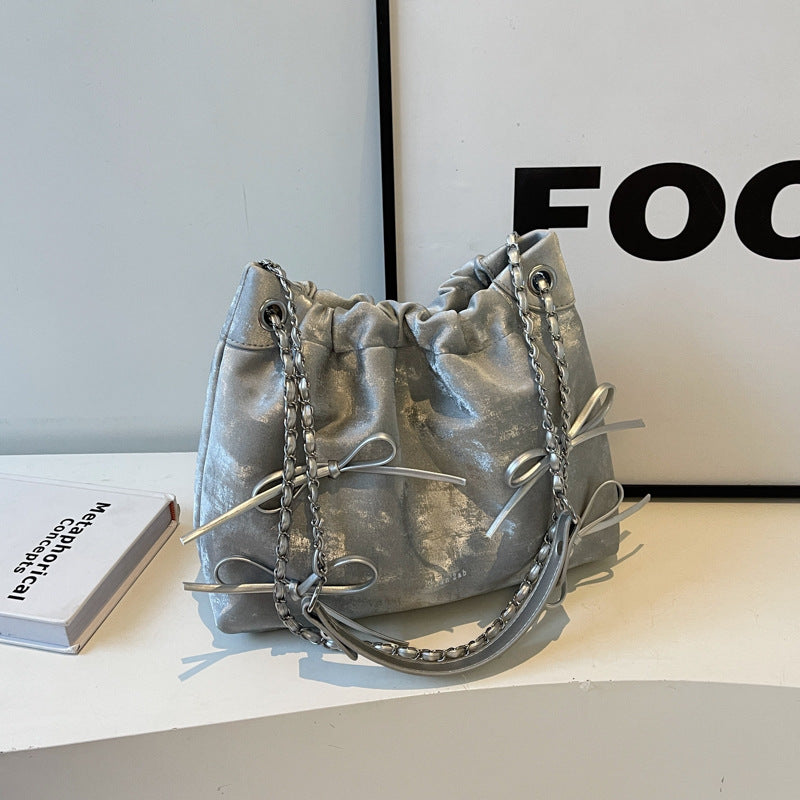 VLOVELAW 2025 Single shoulder small bag women's popular new fashion bow chain bag Popular style versatile garbage bag diagonal cross armpit bag