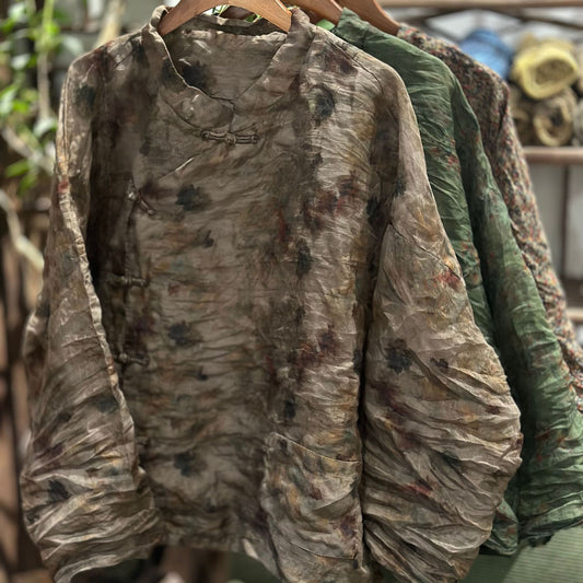 2025  25/3 SN149 ramie printed hand-buckled light retro shirt