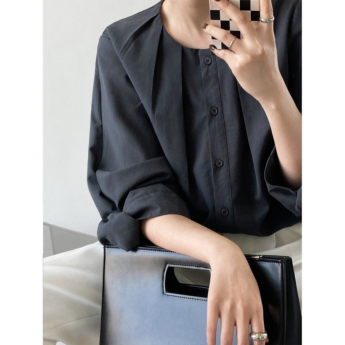 Luxi cotton and linen texture lantern sleeve shirt women's popular spring clothing new design sense seven-quarter sleeve chic top 3389