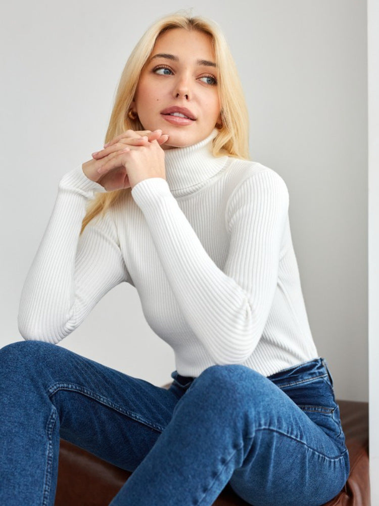 KKBOXLY Cross-border turtleneck sweater knitted bottoming shirt Europe and America New autumn knitted sweater turtleneck pullover sweater women