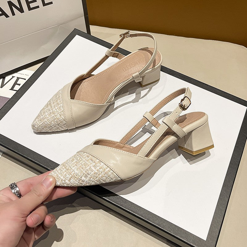 Classic Style Closed Toe Chunky Heel Pumps Women's Pointed Toe Spring New Hollow High Heels Fairy All-Matching Sandals