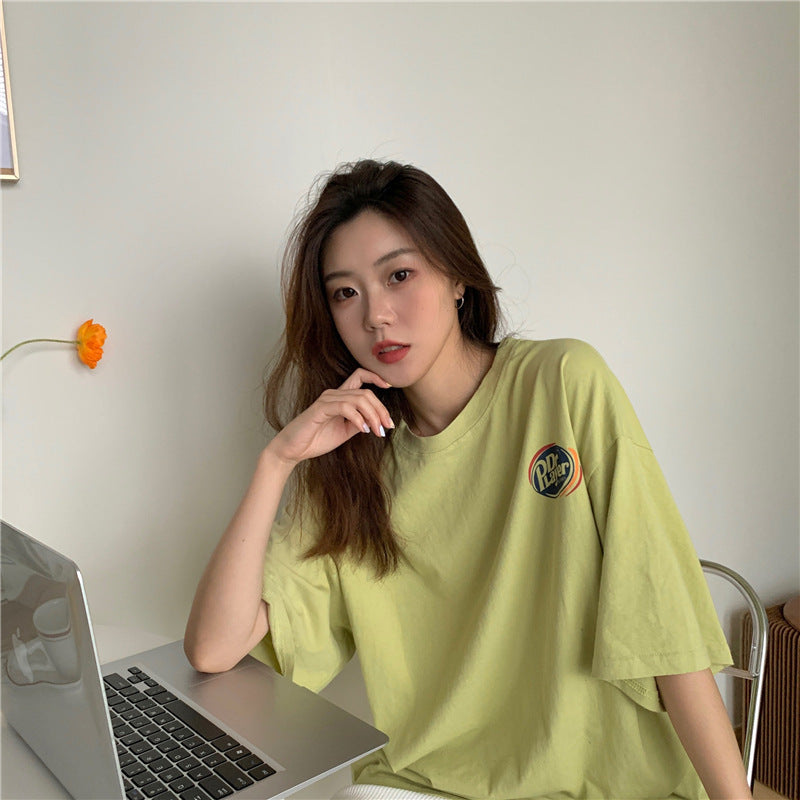 VLOVELAW Summer BF Style Loose Slimming Hong Kong Style Short Sleeve T-shirt Female Students Front and Rear Letter Printing Ins Fashion Top