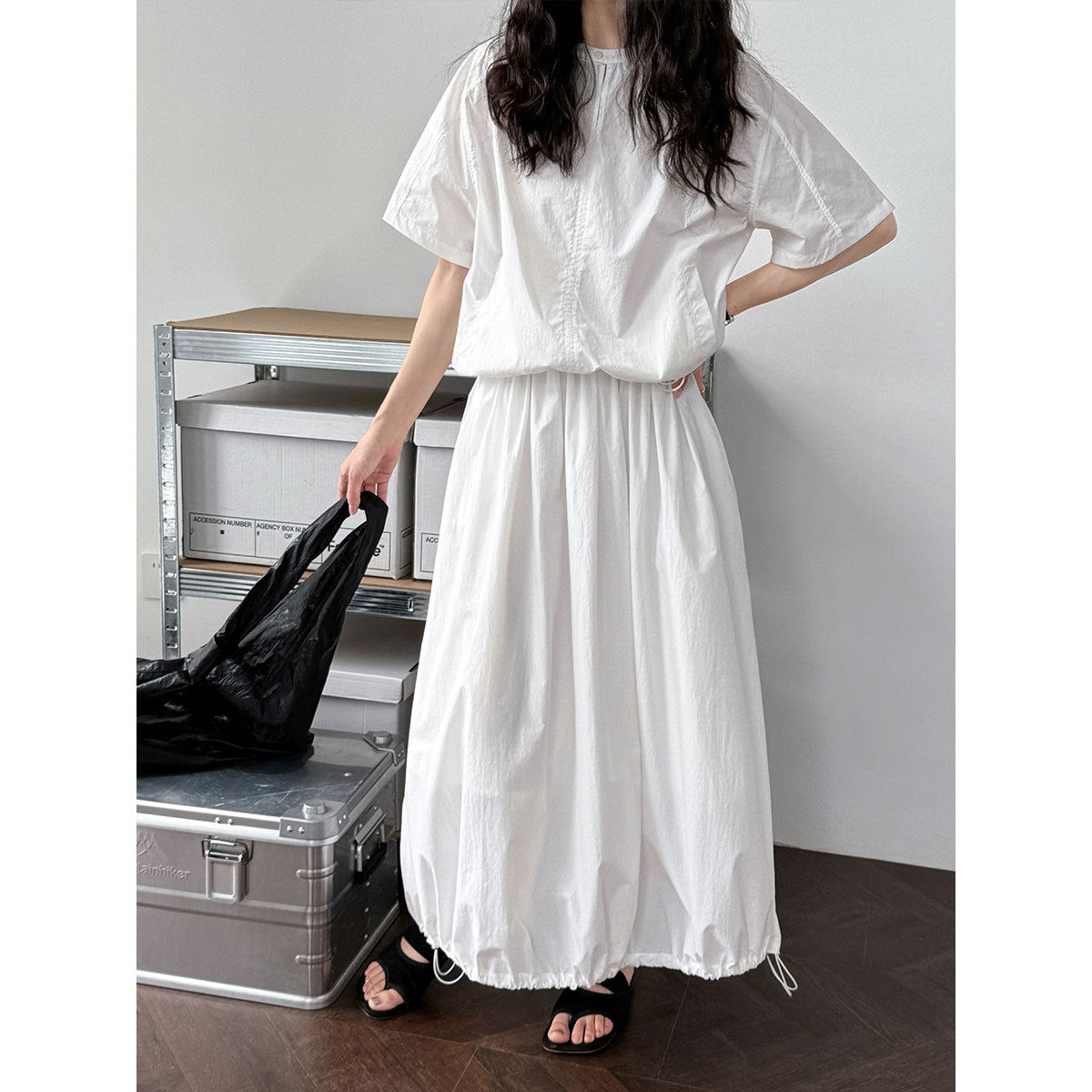 Luxi, Korean version of simple and light short-sleeved top + puffy skirt two-piece suit women's summer new 5116