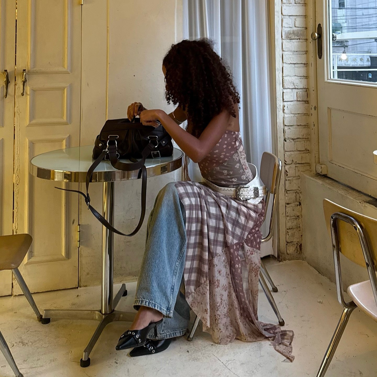 n contrasting color splicing suspender dress irregular skirt tattered design sense niche long dress female slim fashion