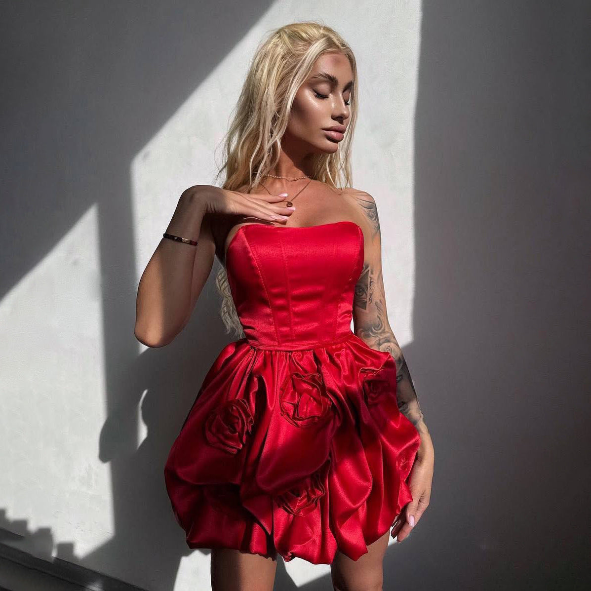niche temperament three-dimensional decorative tube top strap corset skirt elegant design high-end ball dress New