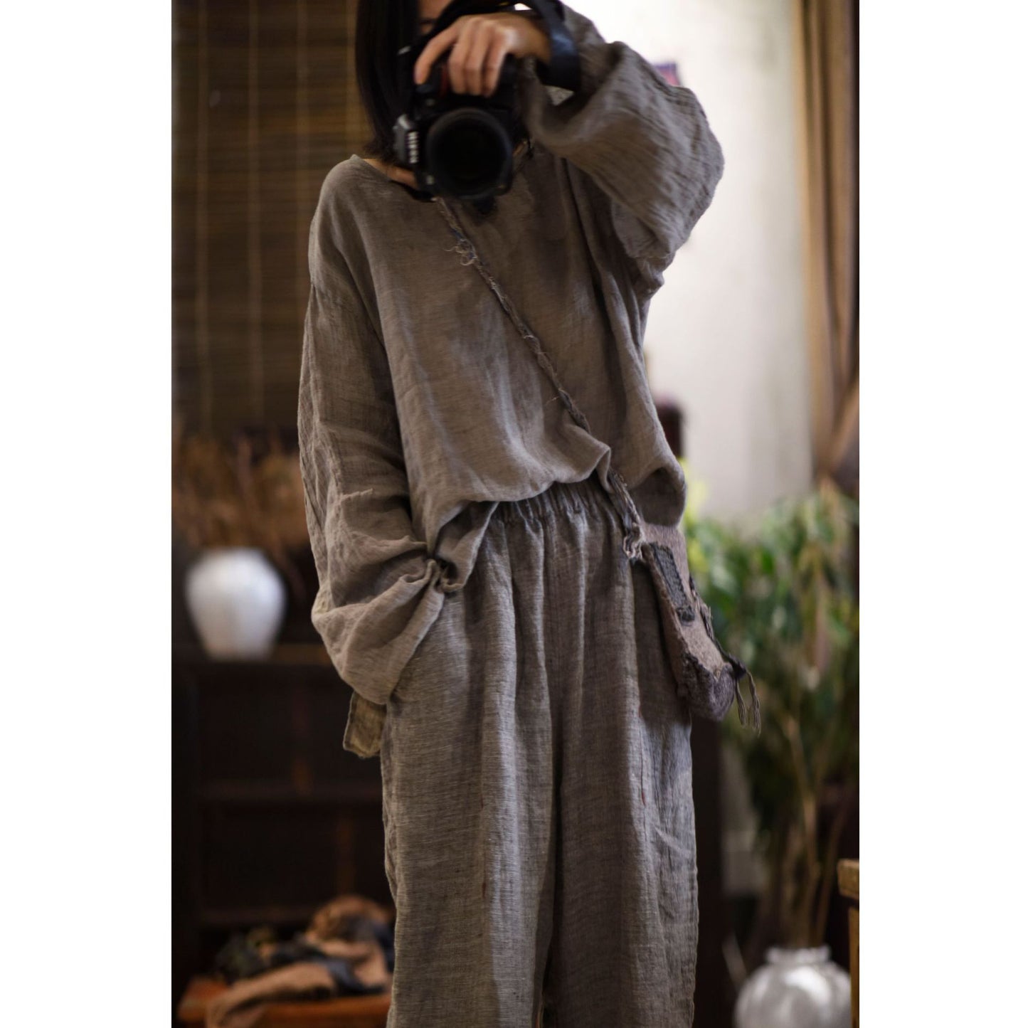 2025 22/3/Shirt, spring literary and retro textured linen loose pullover shoulder lazy shirt