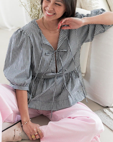 VLOVELAW Cross-Border Spring/Summer New Women's Tops Fashion Striped Stitching Shirt Top Women's European and American Style
