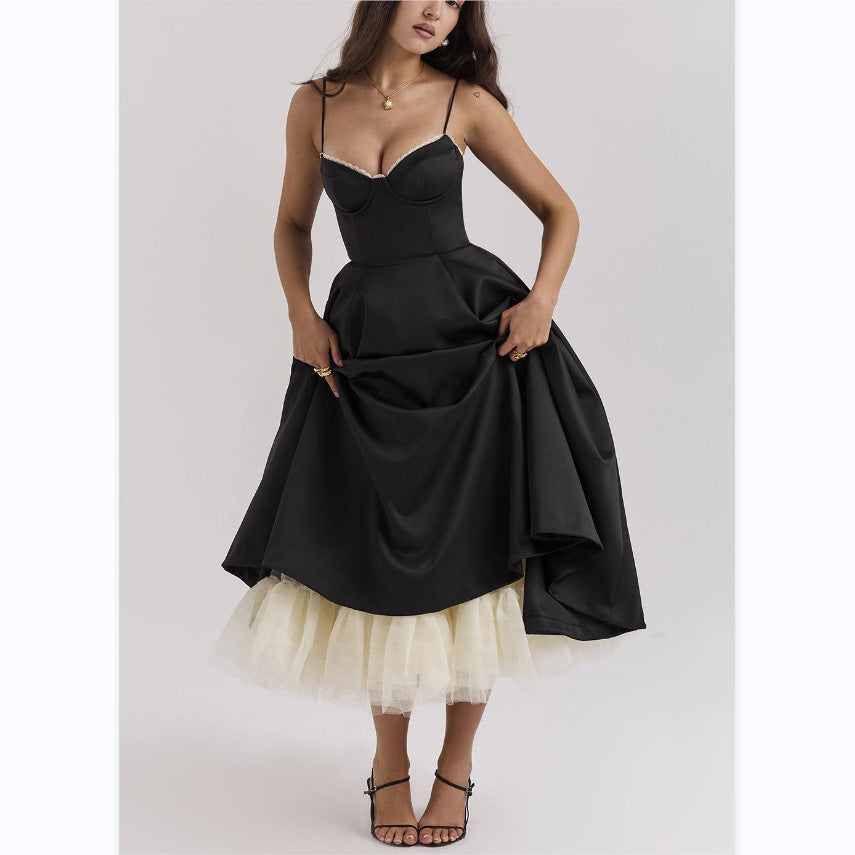 VLOVELAW European and American Style Sexy Women's Wear Cross-Border New V-neck Brace Sleeveless Dress Pettiskirt Long Skirt