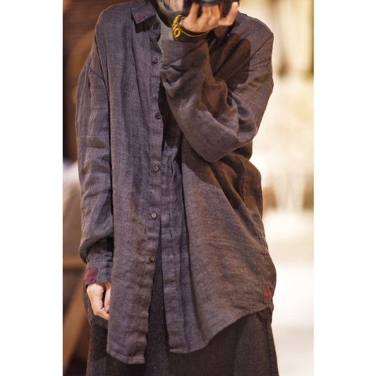 2025  21/12 Spring return, spring new linen literary plaid contrasting color hand-sewn patch basic shirt