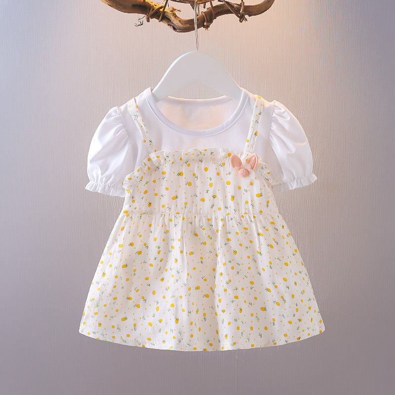 VLOVELAW Girls' Dress Summer Dress New Children's Cotton Skirt 1-3 Years Old Western Style Baby Princess Dress Baby Skirt