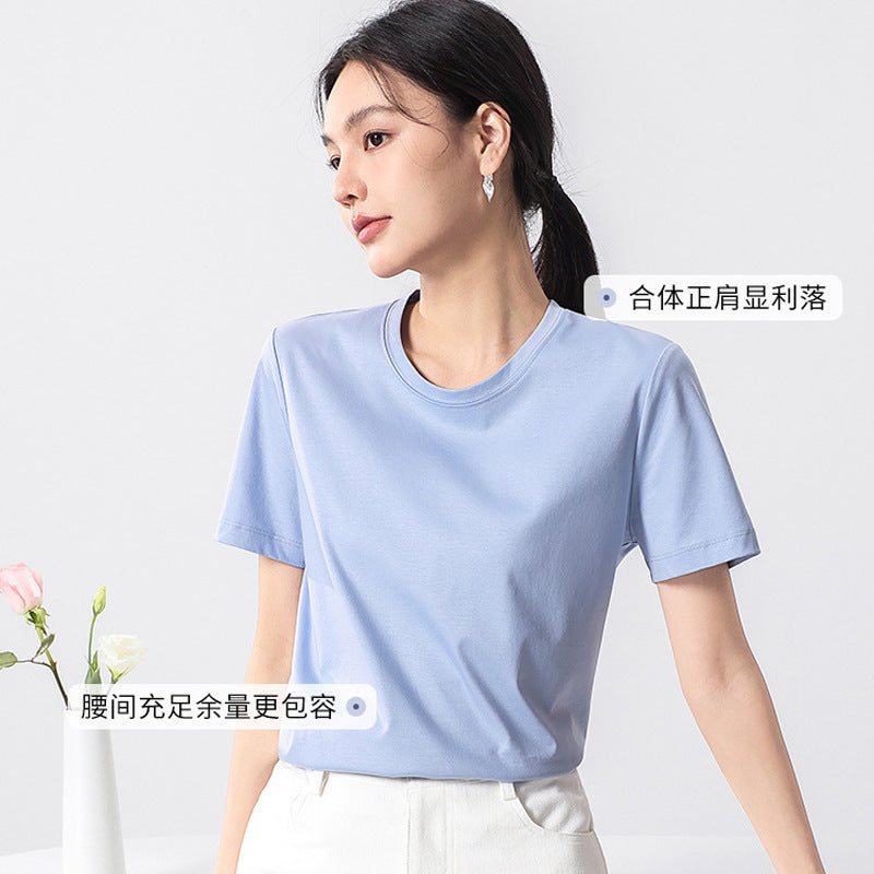 VLOVELAW Short-Sleeved Women's Clothing Spring and Summer Clothes Women's Big Belly Slimming Purple Top White T Shoulder T-shirt Women's Short-Sleeved