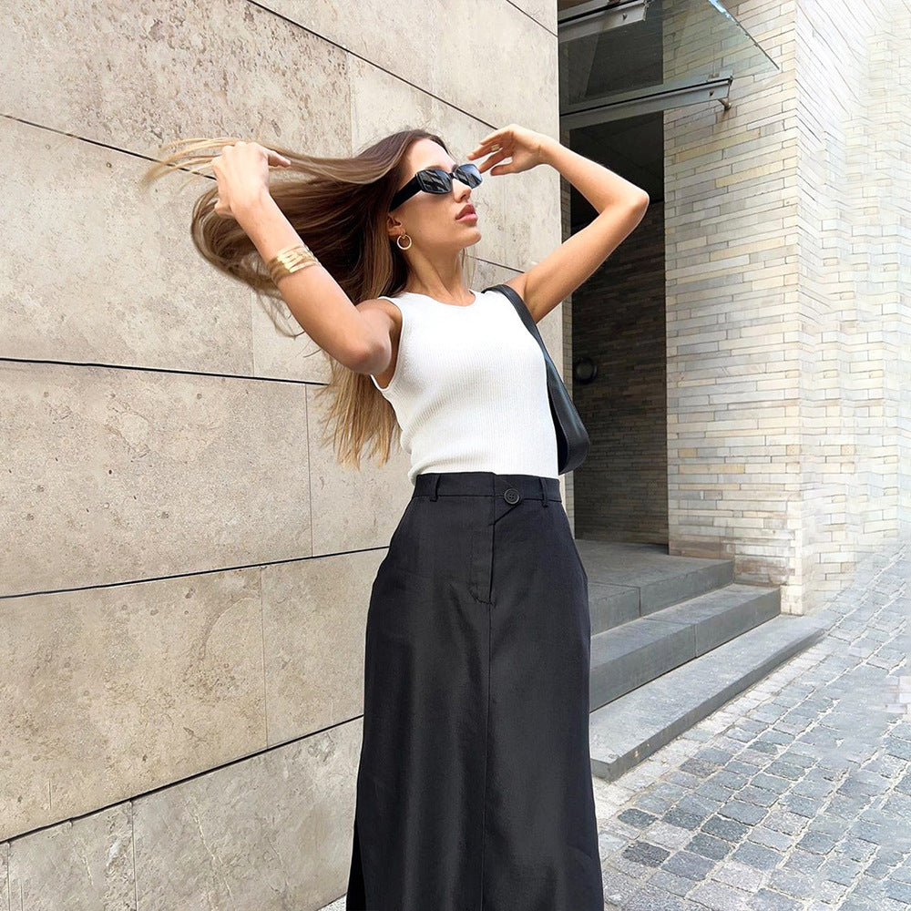 KKBOXLY Cross-border split skirt women's New autumn and winter new high-waisted temperament commuter skirt 2025 A-shaped dress