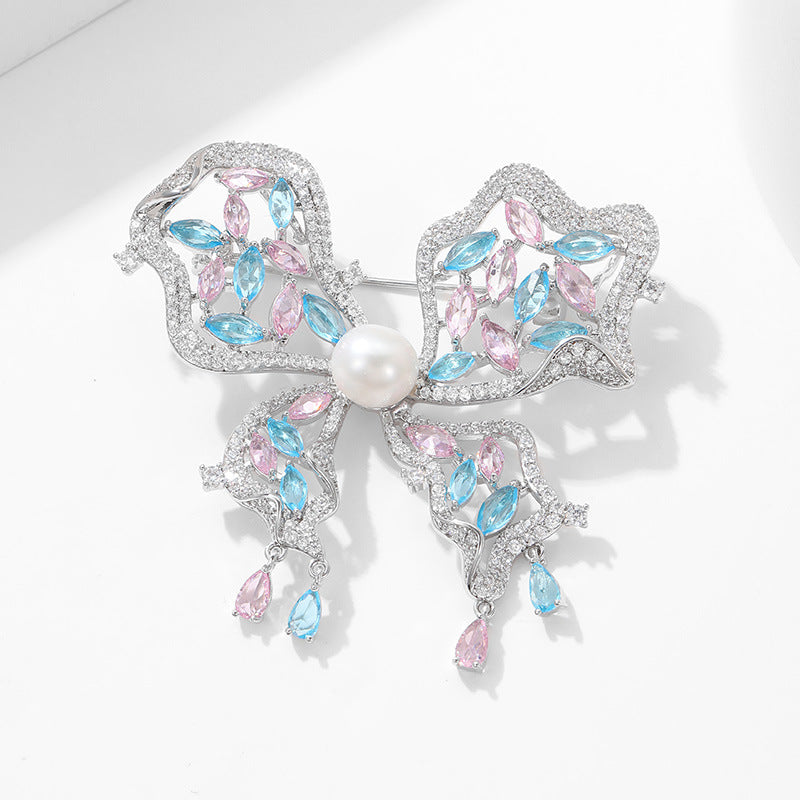 2025 High-end luxury zircon butterfly brooch freshwater pearl women's jewelry coat suit accessories dinner corsage