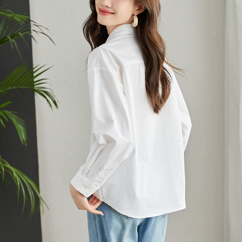 direct spring clothing new long-sleeved white pure cotton women's loose casual design niche shirt