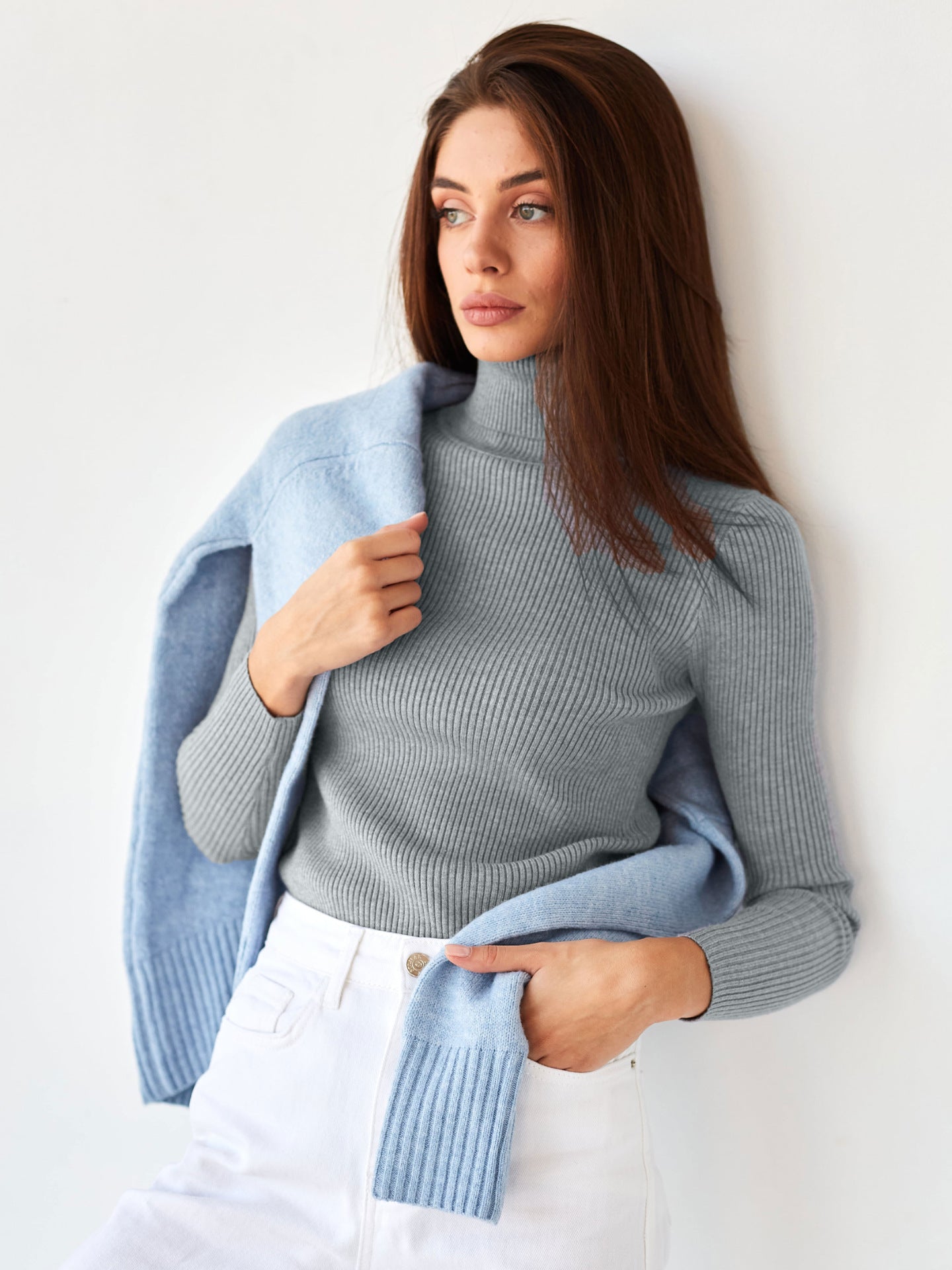 KKBOXLY Cross-border turtleneck sweater knitted bottoming shirt Europe and America New autumn knitted sweater turtleneck pullover sweater women