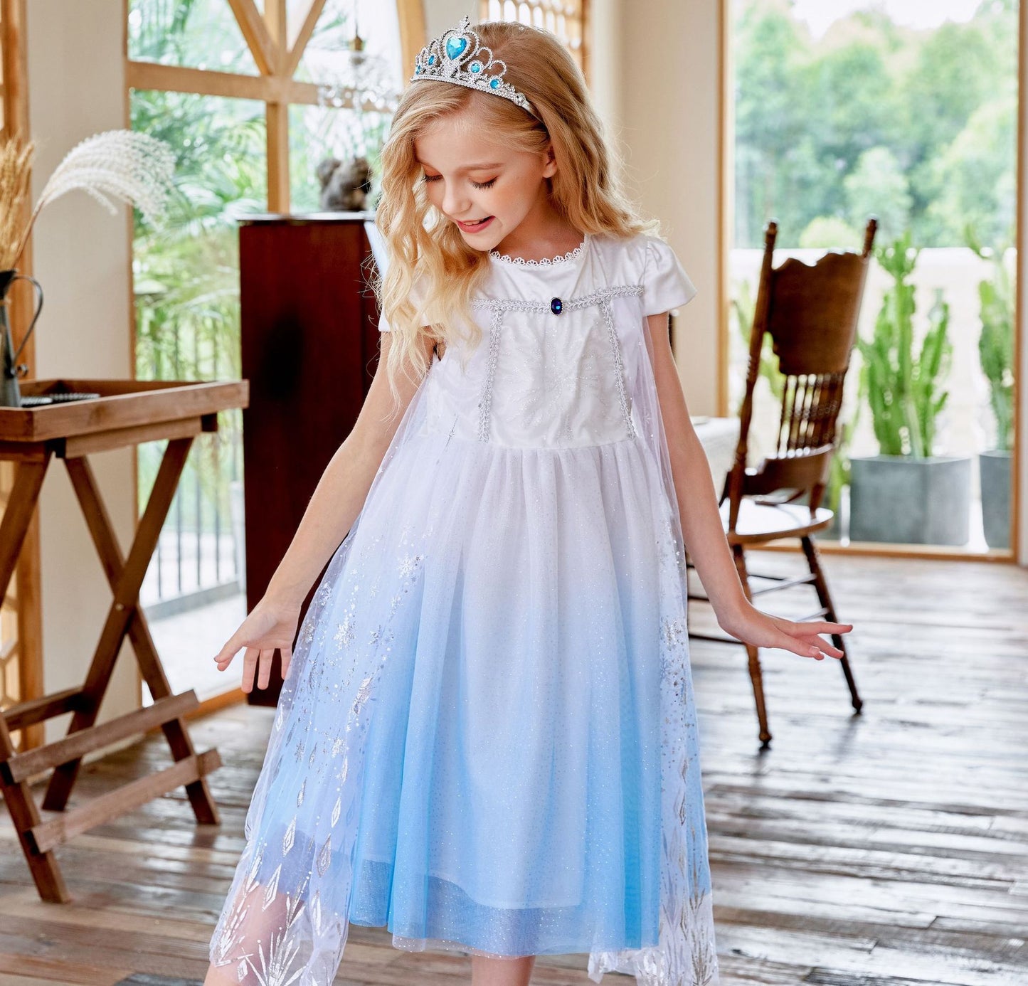 VLOVELAW Princess Elsa Dress Frozen Summer Girls Birthday Skirt New Children Dress Little Girl Western Style