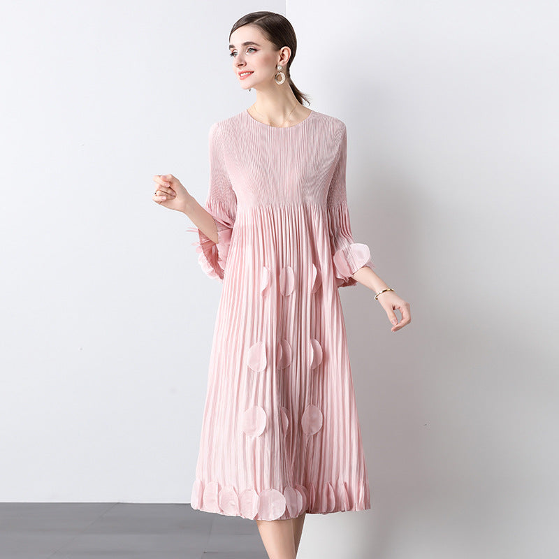 Fungus edge large size loose pleated dress women's new high-end Popular style commuter Miyake dress skirt