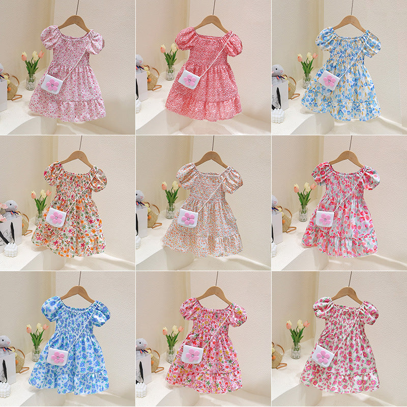 Girls' Summer Princess Dress 2025 Summer New Baby Cartoon Dress Children's Western Style Cute Floral Skirt