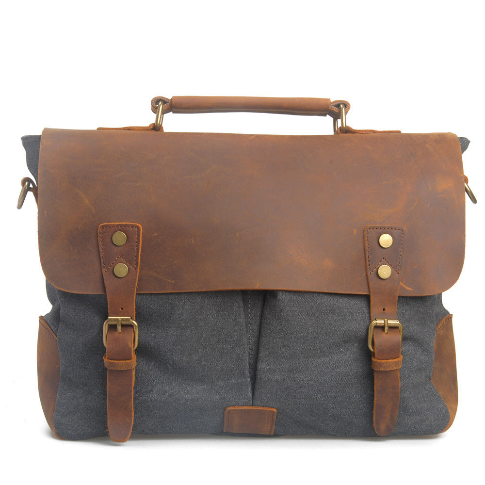 VLOVELAW 2025 Muchuan cloth bag, genuine leather with canvas with genuine leather, 2025 retro mailman bag, one-shoulder messenger bag, portable briefcase.