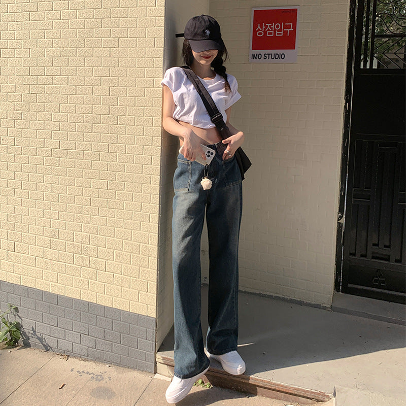 Licshe# American Jeans Women's 2025 Spring New Loose Wide-Leg Pants High Waist Straight Slimming Women's Wear Pants