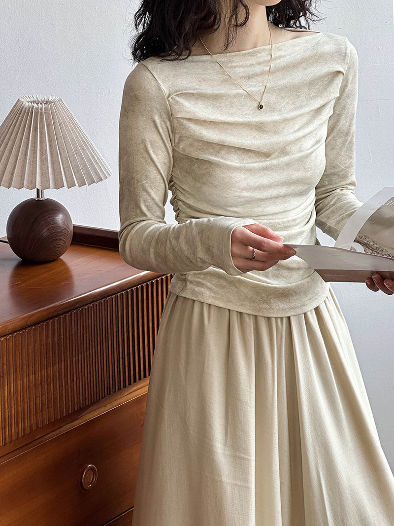 2025 Tachibana popular autumn temperament light mature suit women's irregular one-word shoulder + high waist skirt 3311