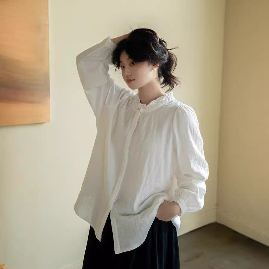 Early autumn top, double cotton yarn flower collar shirt jacket, loose women's shirt new B0921