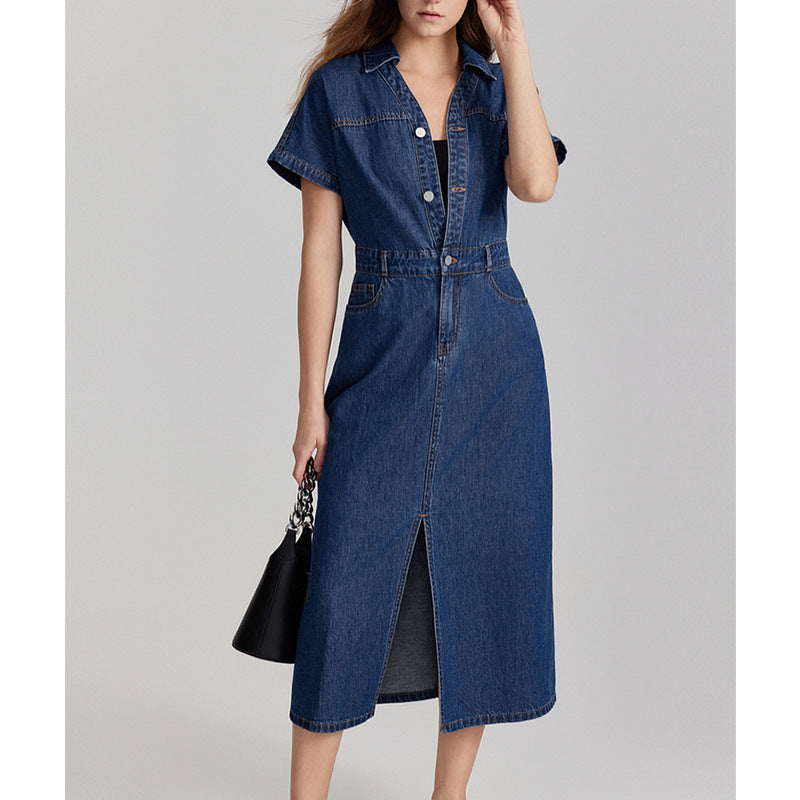 2025 Spring and Autumn new high-end denim dress fashionable retro commuter temperament niche denim skirt