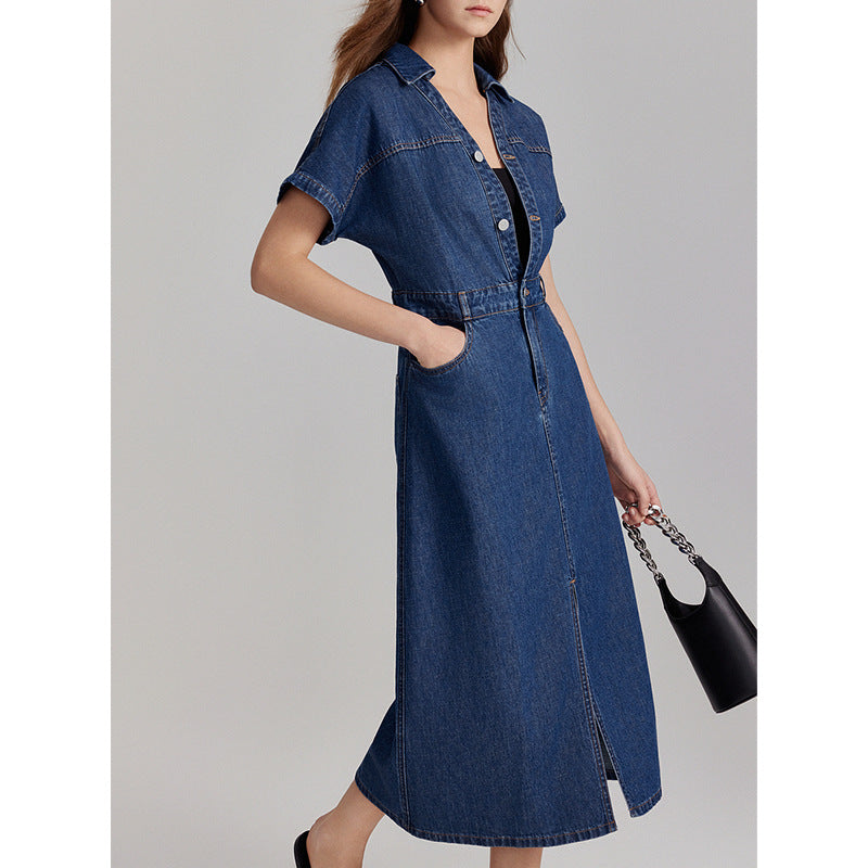 2025 Spring and Autumn new high-end denim dress fashionable retro commuter temperament niche denim skirt