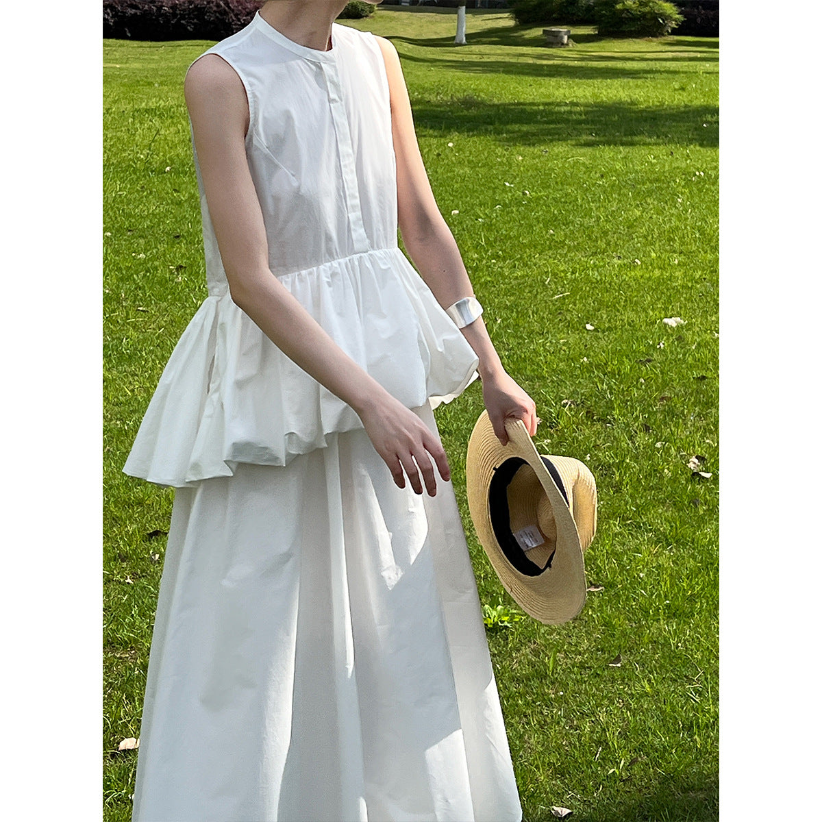 Luxi Temperament Fairy~ Fake two-piece sleeveless A-shaped vest skirt, summer new ruffle edge flower bud princess skirt 5066