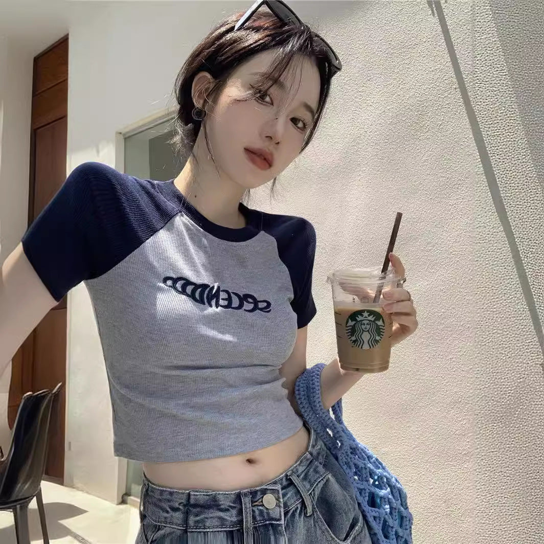 VLOVELAW Pure Desire Style Short Student Top Hot Girl Slim Fit Summer New Short Sleeve T-shirt Female American Design Sense Ins