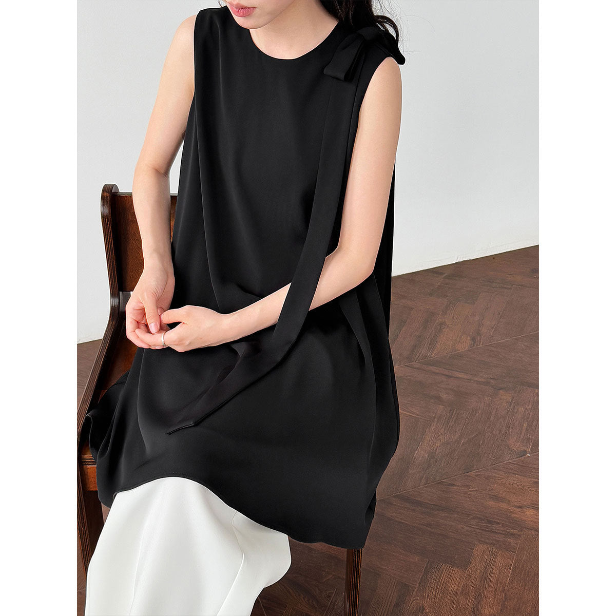 Luxi holiday bow sleeveless vest skirt summer new temperament niche design dress 5119