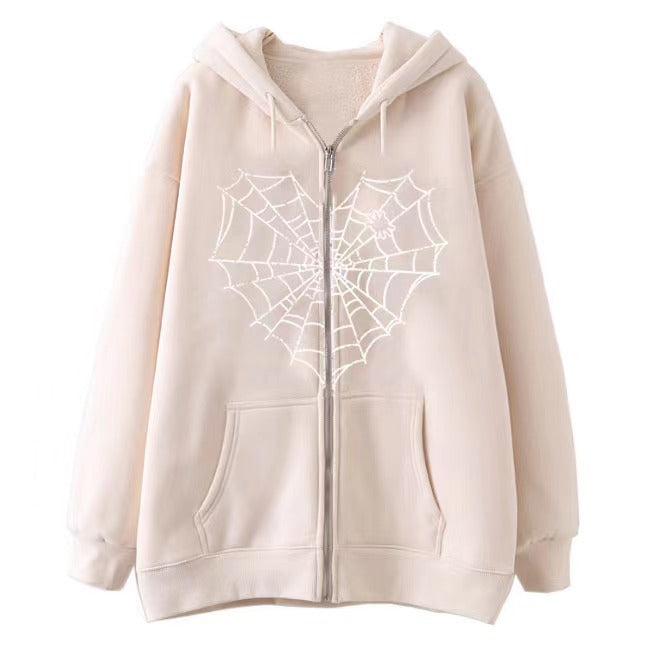 VLOVELAW 2025 Colored Spider Web Street Hip Hop Gothic Harajuku Y2k Black Zipper Hoodie Women, Harajuku Jacket Sweater Women