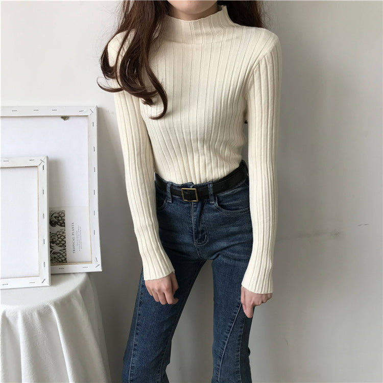 Large quantities of 2025 winter semi-turtleneck thickened shirt women's winter loose pullover knitted sweater bottoming shirt