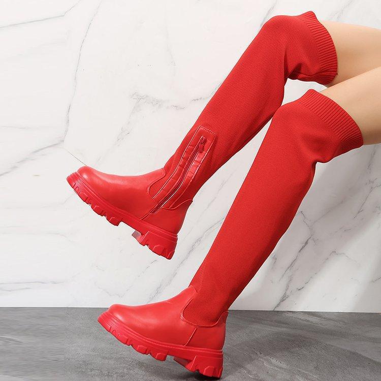 New Winter 36-43 plus Size Boots Female HOT and NEW Cross Border Solid Color over the Knee round Head Flying Woven Elastic Long Socks
