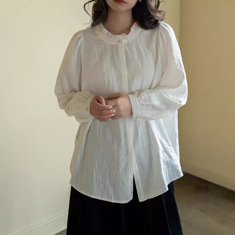 Early autumn top, double cotton yarn flower collar shirt jacket, loose women's shirt new B0921