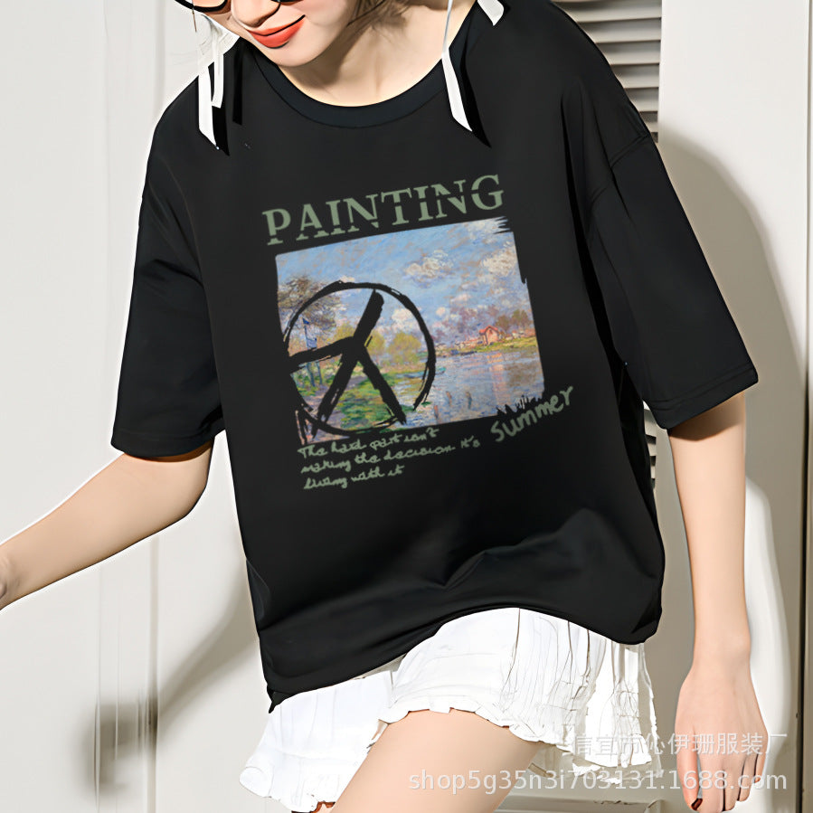 VLOVELAW Summer Women's Cotton Short-Sleeved T-shirts Women's New Versatile Simple Style Loose Half-Sleeve Top Ins Trendy White