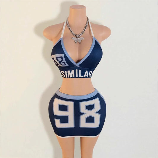 Popular,  and summer new women's clothing New Popular trade sexy Spice Girl printing sleeveless backless hip skirt set