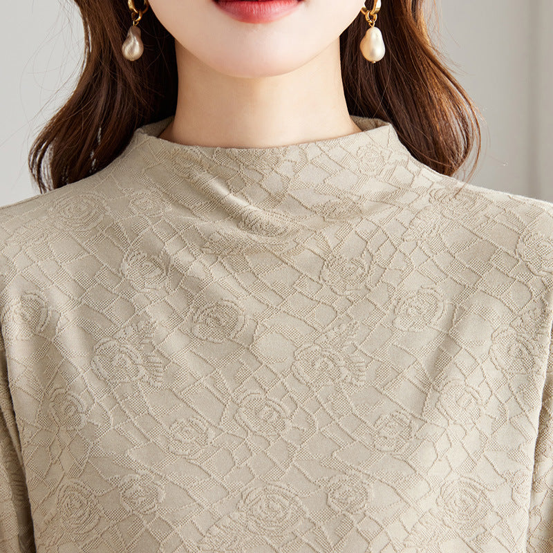 direct sales autumn and winter stand-up collar commuting simple long-sleeved micro-elastic knitted bottoming shirt women's top T-shirt