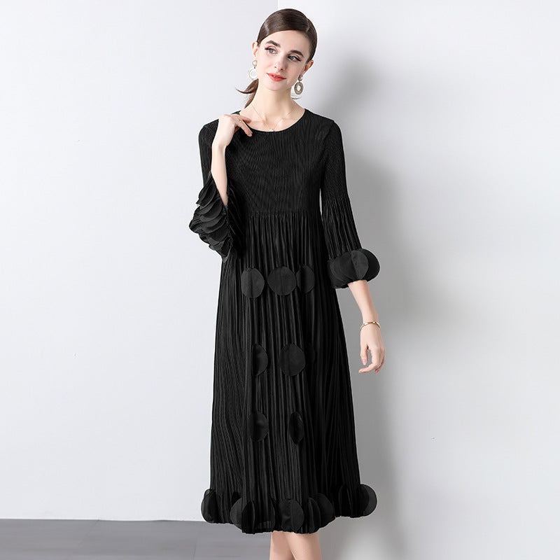 Fungus edge large size loose pleated dress women's new high-end Popular style commuter Miyake dress skirt