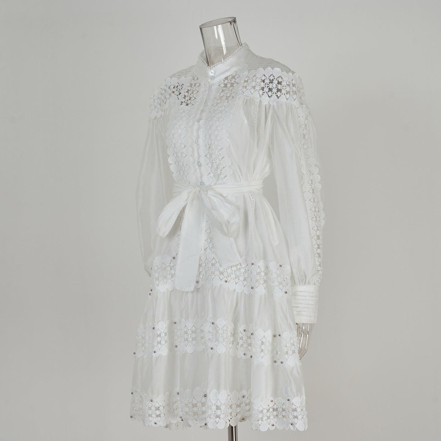 women's clothing long-sleeved shirt skirt spring and autumn women's single-breasted water-soluble lace embroidered hollow dress