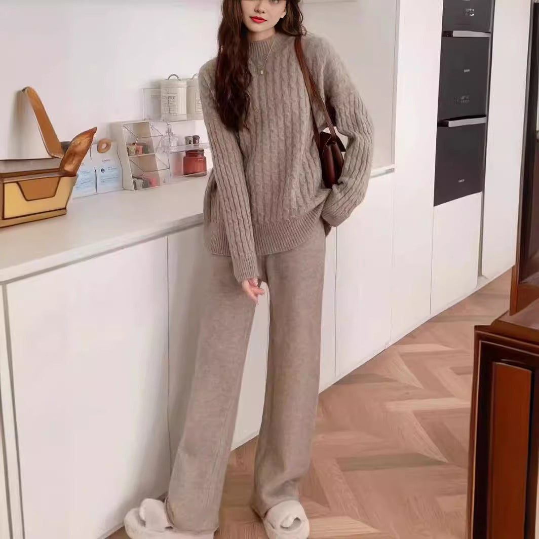 VLOVELAW Casual fashion new women's temperament royal sister fashion sweater set knitted sweater casual wide-leg pants two-piece set