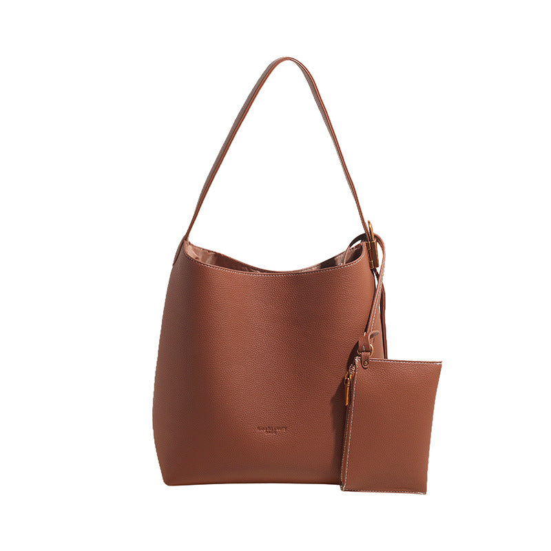 VLOVELAW 2025 Soft-faced large-capacity bag women's popular new shoulder bag simple retro high-end texture commuter messenger bucket bag