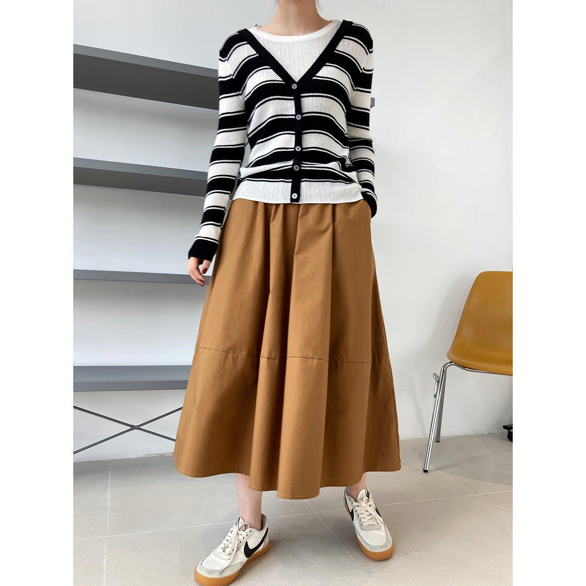 Luxi, the new autumn high-waisted and thin fluffy A-shaped skirt skirt, elastic waist medium and long swinging umbrella skirt 332
