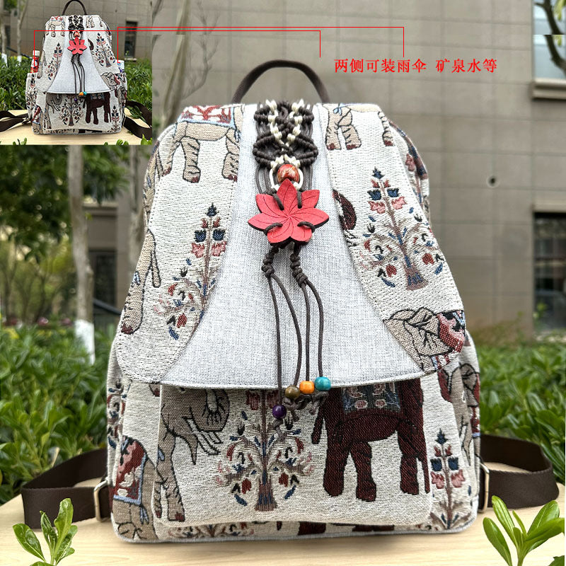 Women's Bag Backpack Canvas Bag Hand-Woven Elephant Printed Backpack New All-Match Travel Backpack Wholesale