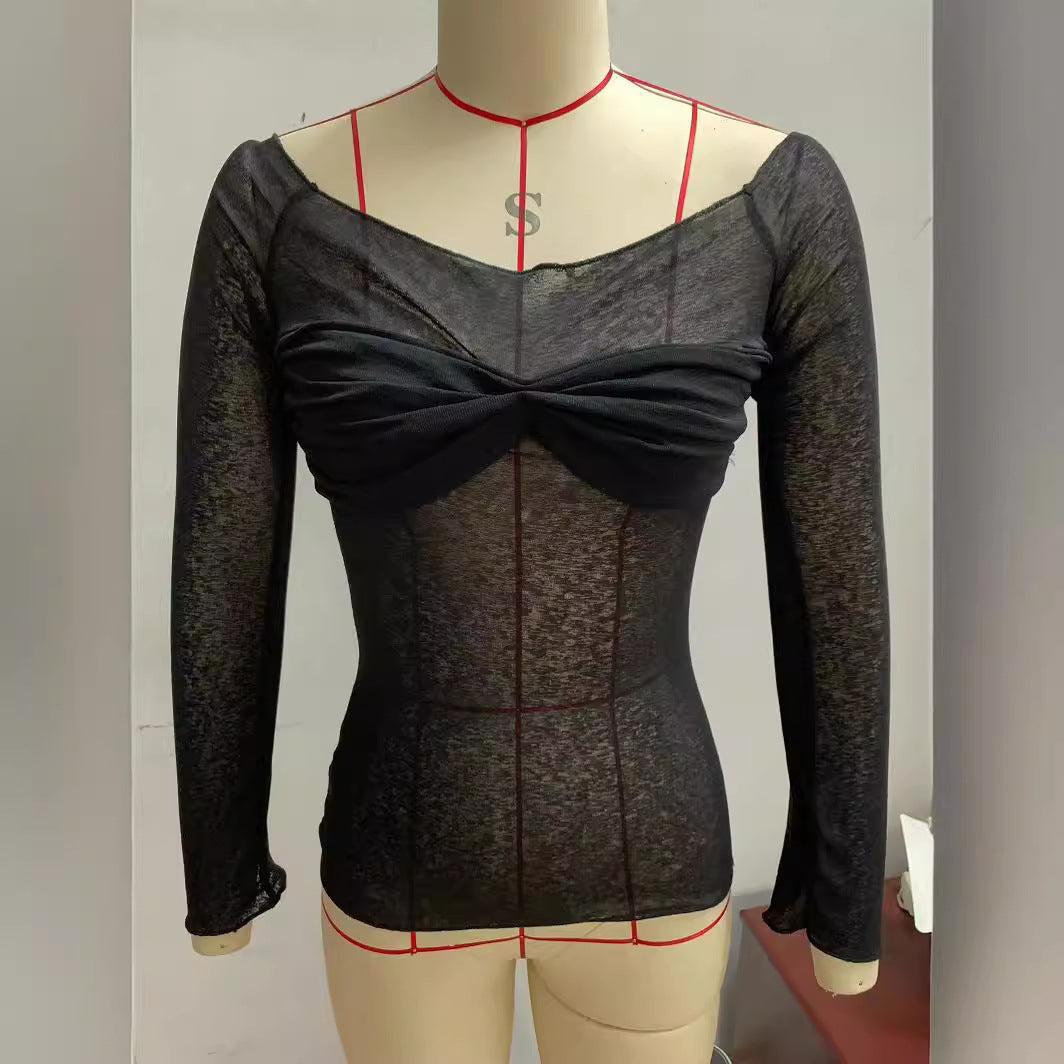 VLOVELAW New European and American Women's Casual Spring New Bow Tube Top Long Sleeve T-shirt Top Y2g Fashion