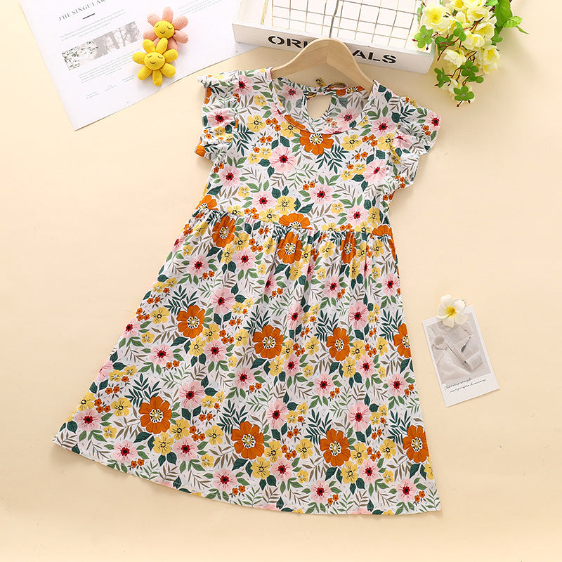 VLOVELAW Girls Dress Kids' Skirt Summer Baby Cotton Silk Floral Skirt Baby Girl Short Sleeve Princess Dress Clothes Children's Clothing