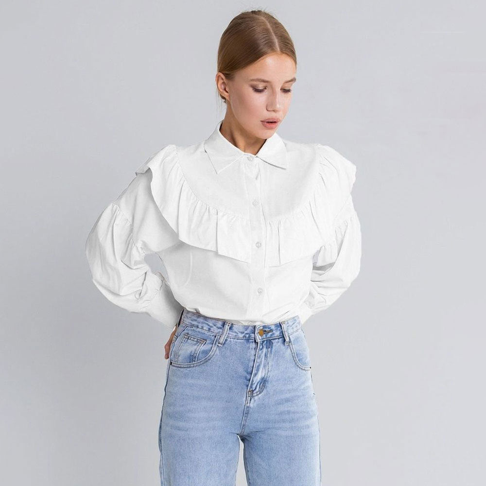 VLOVELAW ruffle edge shirt, 2025 spring popular new elegance temperament commuting versatile solid color shirt